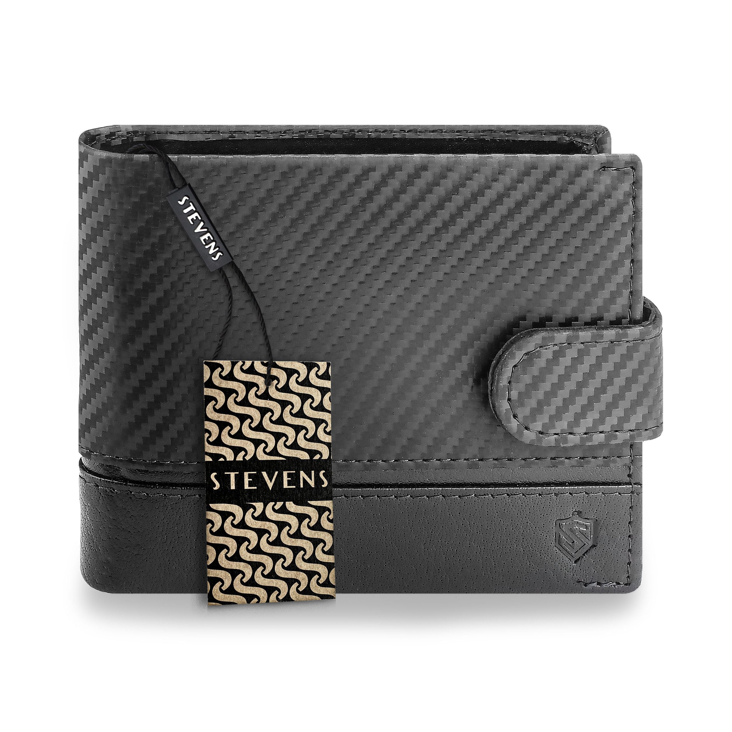 Vyriška odinė piniginė Stevens, juoda, su RFID ir anglies pluošto danga 02-325A-R
