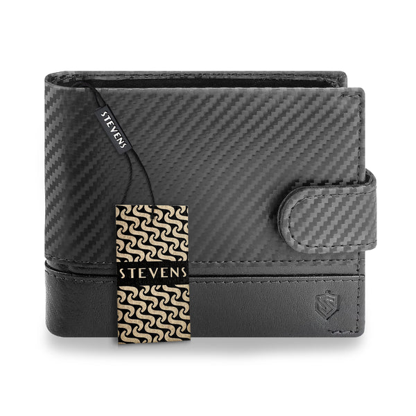 Vyriška odinė piniginė Stevens, juoda, su RFID ir anglies pluošto danga 02-325A-R