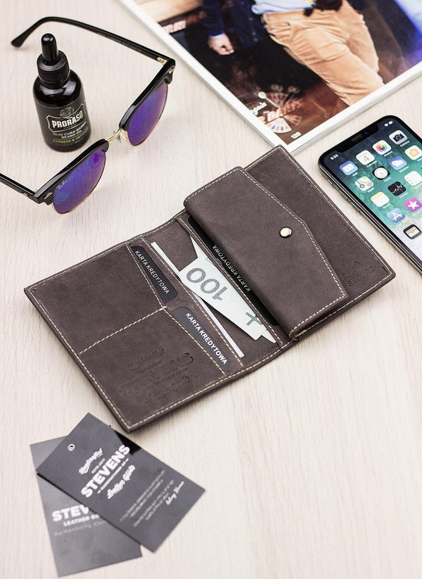 Vyriška odinė piniginė STEVENS RFID su apsauga Plona SLIM S199