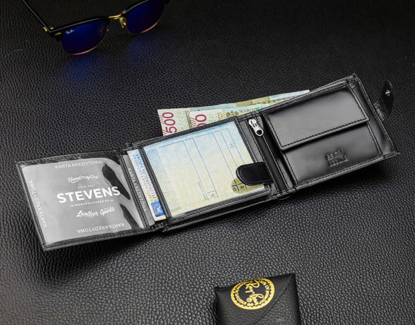 Vyriška odinė piniginė Stevens Z3-325A, juoda S182