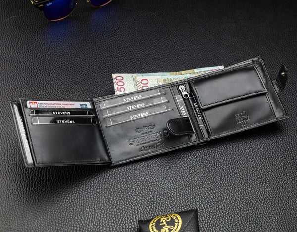 Vyriška odinė piniginė Stevens Z3-325A, juoda S182