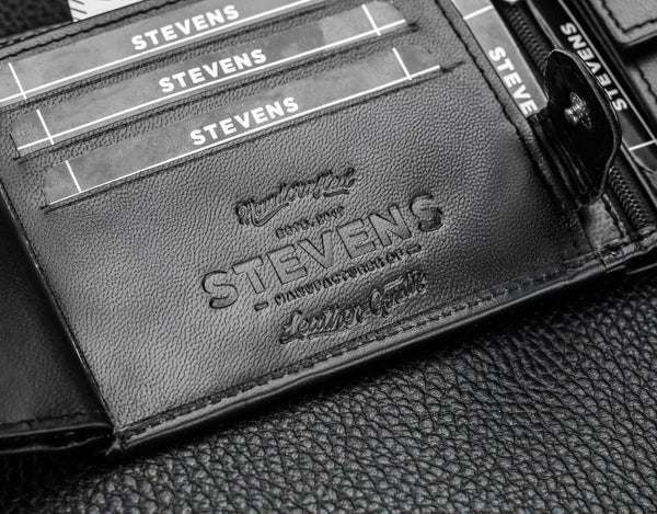 Vyriška odinė piniginė Stevens Z3-325A, juoda S182