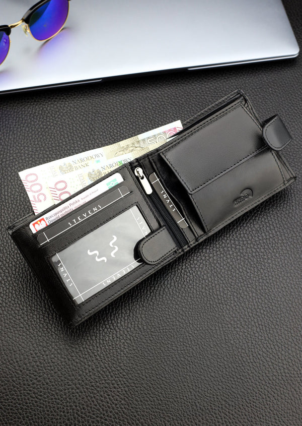 Vyriška odinė piniginė Stevens Z3-325A, juoda S182