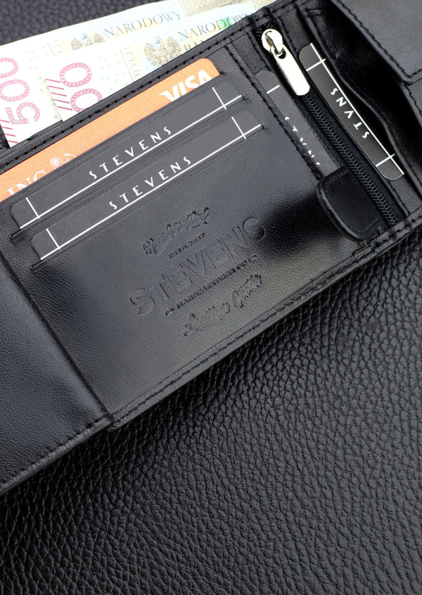 Vyriška odinė piniginė Stevens Z3-325A, juoda S182