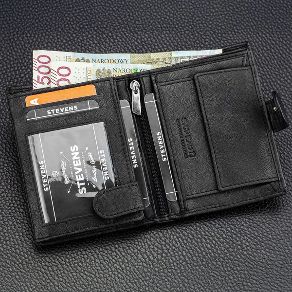 Vyriška odinė piniginė medinėje dėžutėje Stevens 326A, juoda S163
