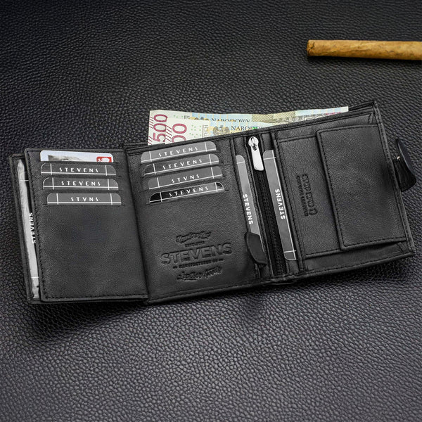 Vyriška odinė piniginė STEVENS su maišeliu, su RFID apsauga 326A