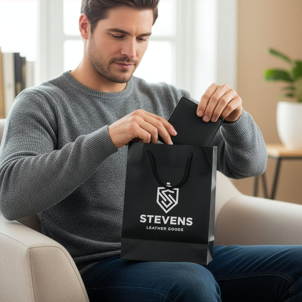 Vyriška odinė piniginė STEVENS su maišeliu, su RFID apsauga 326A