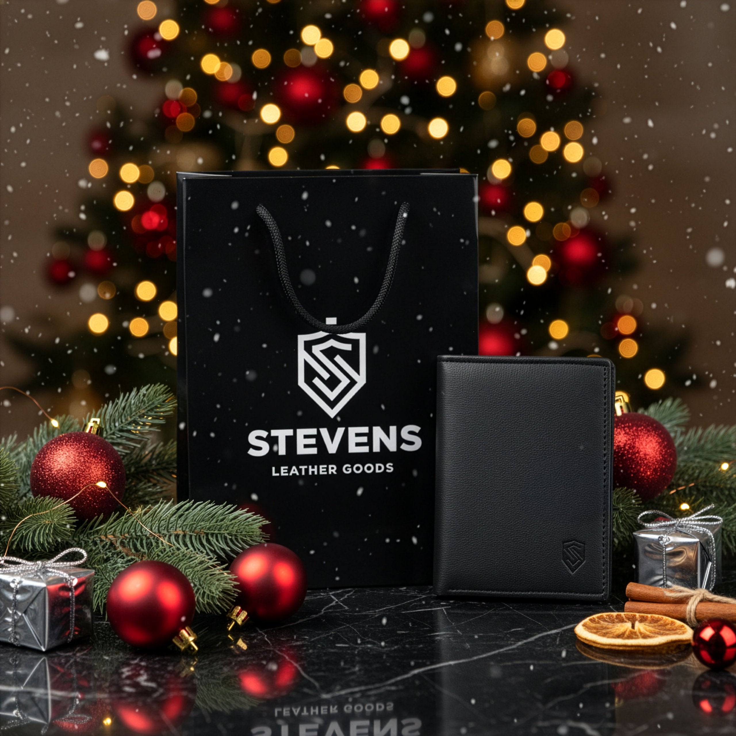 Vyriška odinė piniginė STEVENS su maišeliu, juoda, su RFID apsauga 326