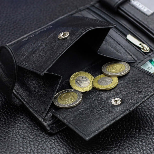 Vyriška odinė piniginė Stevens su RFID apsauga, juoda PREMIUM W-325A