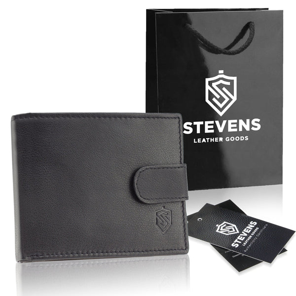 Vyriška odinė piniginė Stevens su RFID apsauga, juoda PREMIUM W-325A