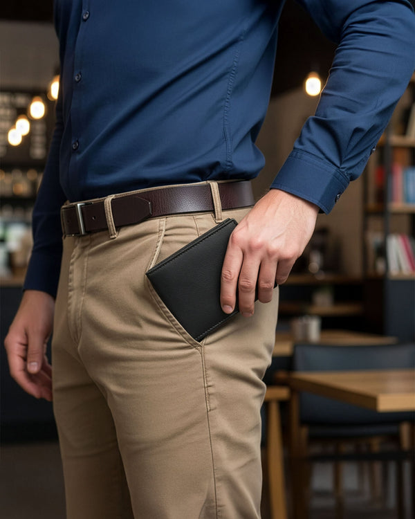 Vyriška odinė piniginė Stevens su RFID apsauga, juoda PREMIUM W-325A