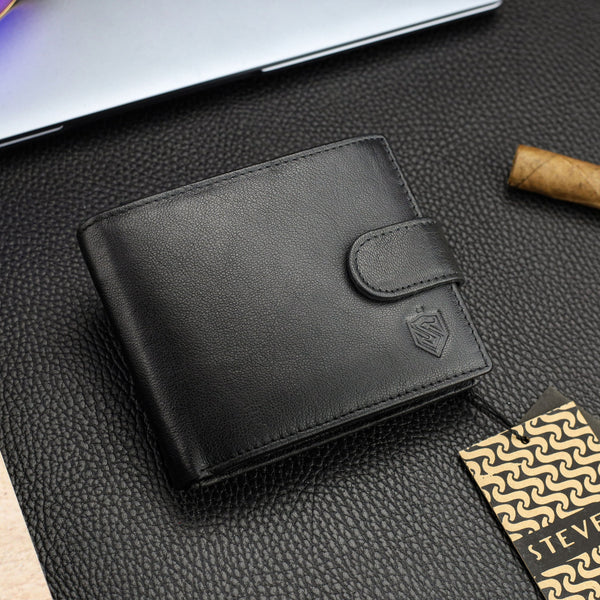 Vyriška odinė piniginė Stevens su RFID apsauga, juoda PREMIUM W-325A
