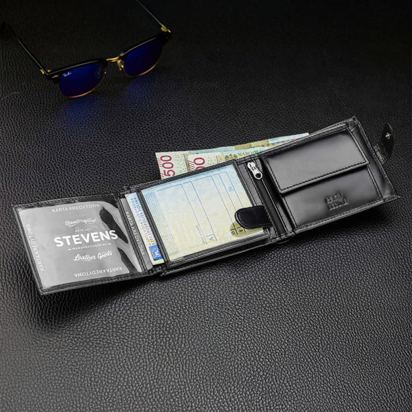 Vyriška odinė piniginė Stevens su RFID apsauga, juoda PREMIUM 03-325A
