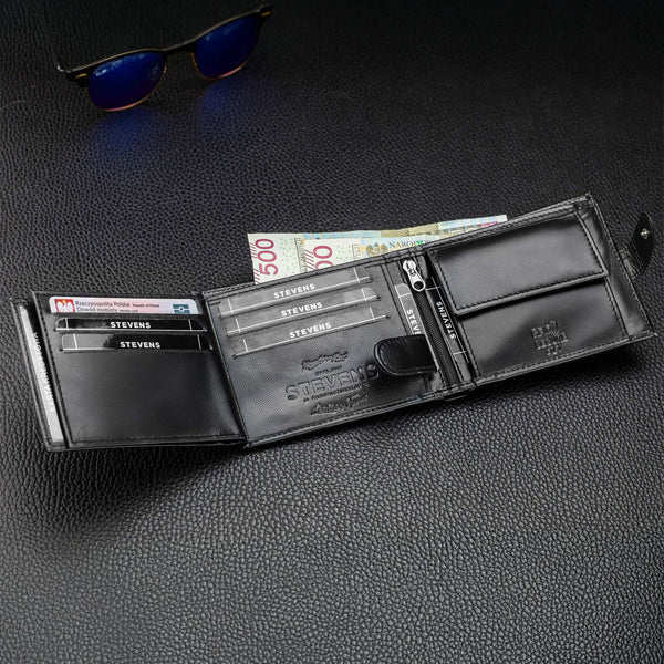 Vyriška odinė piniginė Stevens su RFID apsauga, juoda PREMIUM 03-325A