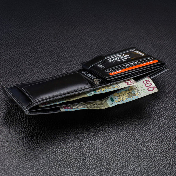 Vyriška odinė piniginė Stevens su RFID apsauga, juoda PREMIUM 03-325A