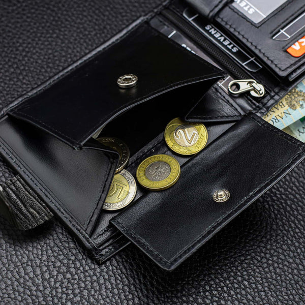 Vyriška odinė piniginė Stevens su RFID apsauga, juoda PREMIUM 03-325A