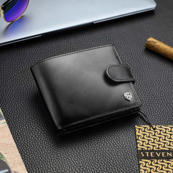 Vyriška odinė piniginė Stevens su RFID apsauga, juoda PREMIUM 03-325A