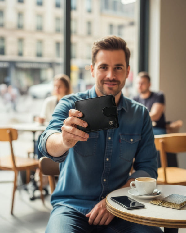 Vyriška odinė piniginė Stevens su RFID apsauga, juoda PREMIUM 03-325A