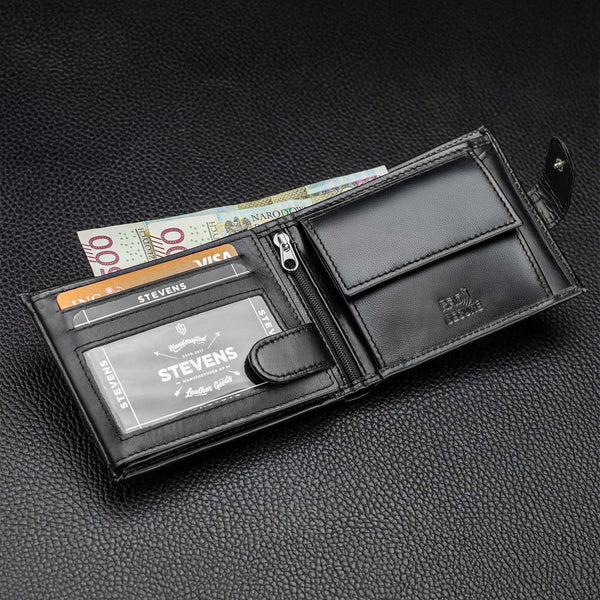 Vyriška odinė piniginė Stevens su RFID apsauga, juoda PREMIUM 03-325A