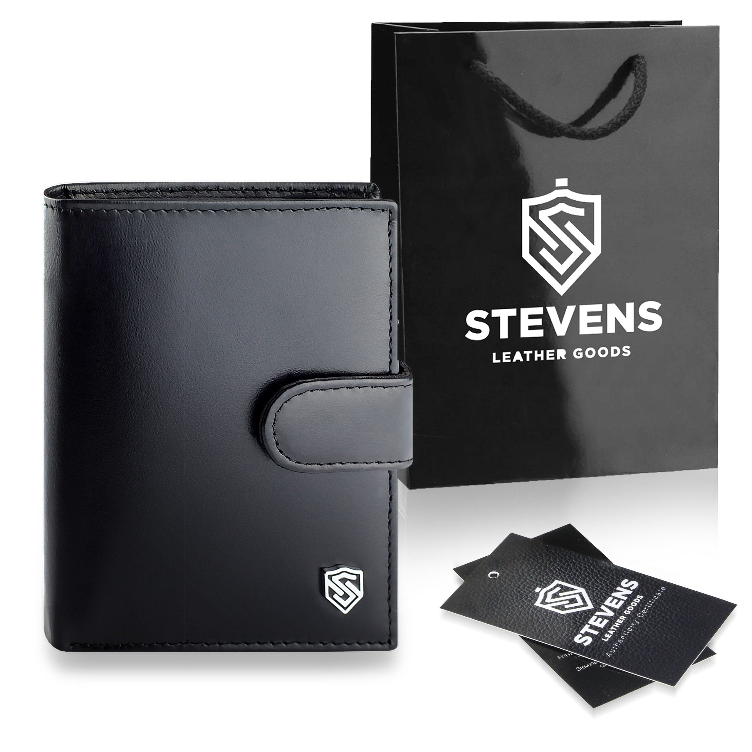 Vyriška odinė piniginė STEVENS su maišeliu, juoda, RFID apsauga Z03-326A