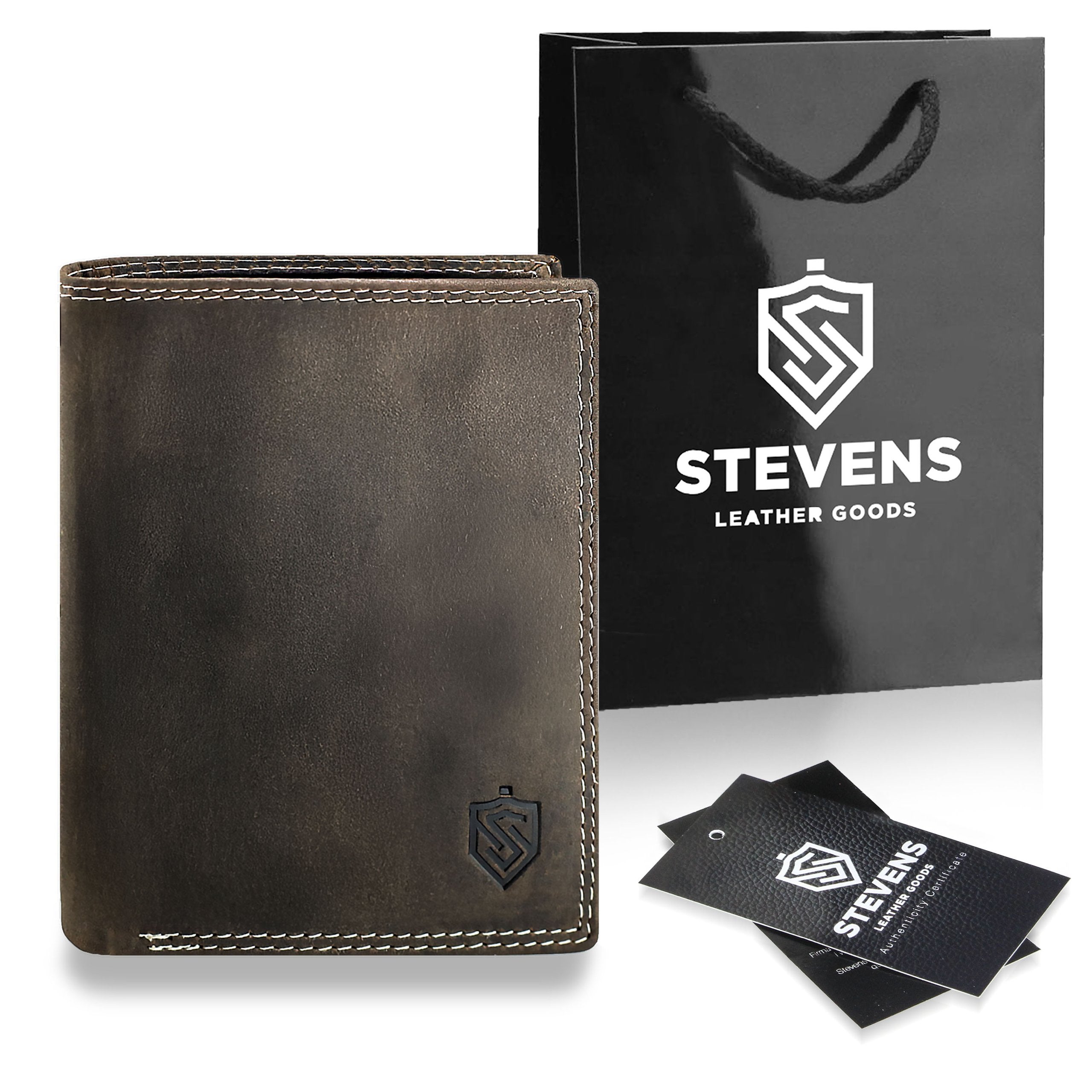 Vyriška odinė piniginė STEVENS su maišeliu, juoda, su RFID apsauga Z04-326
