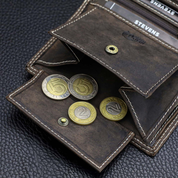 Vyriška odinė piniginė STEVENS su maišeliu, ruda, su RFID apsauga Z04-326