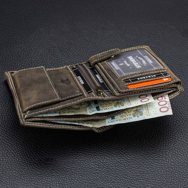 Vyriška odinė piniginė STEVENS su maišeliu, ruda, su RFID apsauga Z04-326