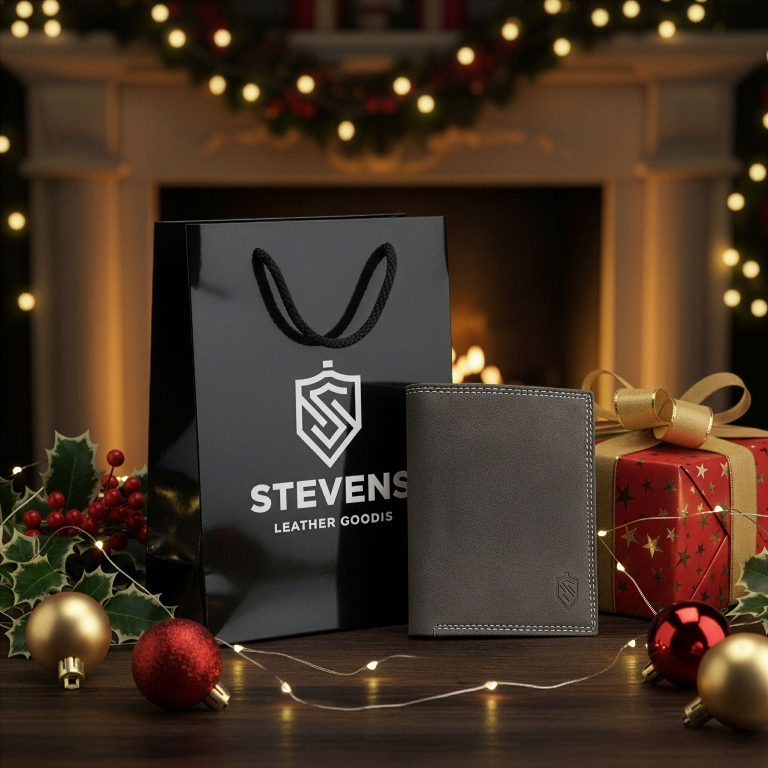 Vyriška odinė piniginė STEVENS su maišeliu, juoda, su RFID apsauga Z04-326