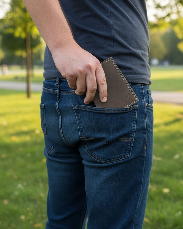 Vyriška odinė piniginė STEVENS su maišeliu, ruda, su RFID apsauga Z04-326