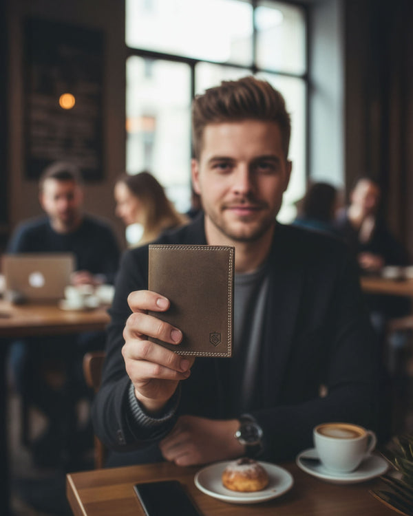 Vyriška odinė piniginė STEVENS su maišeliu, ruda, su RFID apsauga Z04-326