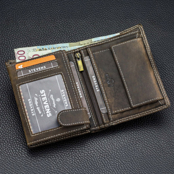 Vyriška odinė piniginė STEVENS su maišeliu, ruda, su RFID apsauga Z04-326