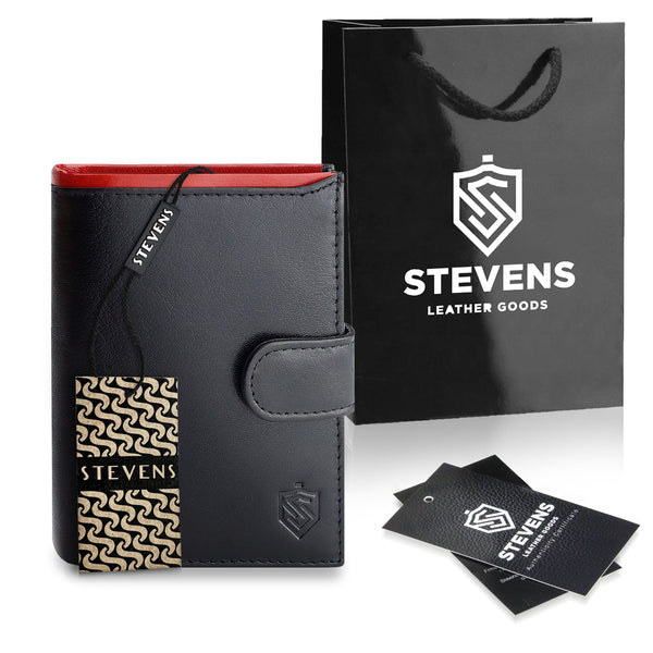 Vyriška odinė piniginė STEVENS su maišeliu, juoda, su RFID apsauga Z06-326A