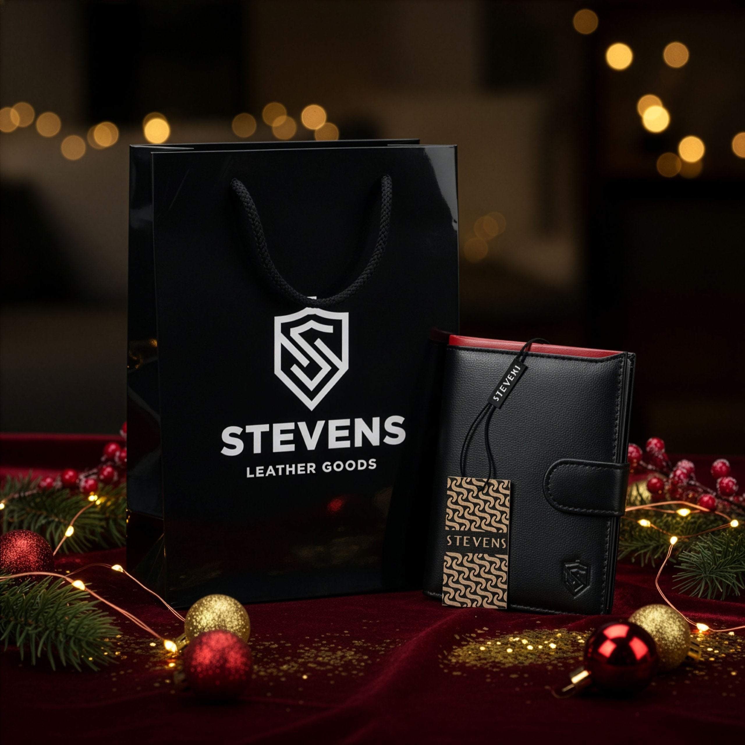 Vyriška odinė piniginė STEVENS su maišeliu, juoda, su RFID apsauga Z06-326A