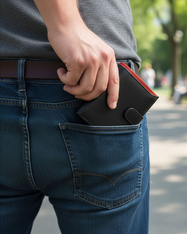 Vyriška odinė piniginė STEVENS su maišeliu, juoda, su RFID apsauga Z06-326A