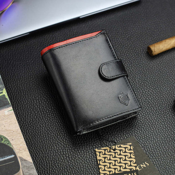 Vyriška odinė piniginė STEVENS su maišeliu, juoda, su RFID apsauga Z06-326A