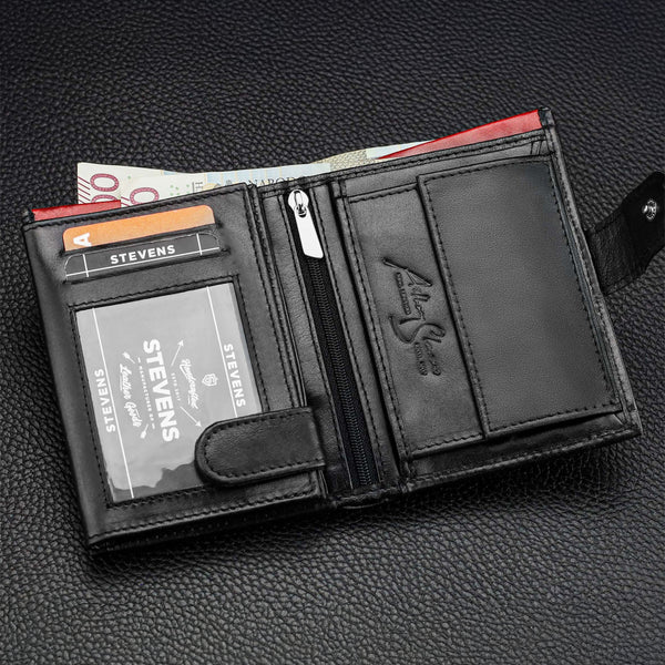 Vyriška odinė piniginė STEVENS su maišeliu, juoda, su RFID apsauga Z06-326A