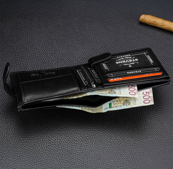 Vyriška odinė piniginė Stevens su RFID apsauga, juoda PREMIUM 07-325A