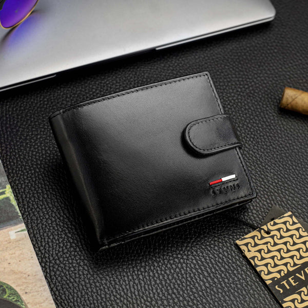 Vyriška odinė piniginė Stevens su RFID apsauga, juoda PREMIUM 07-325A