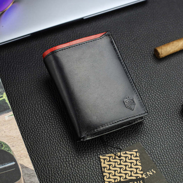 Vyriška odinė piniginė STEVENS su maišeliu, juoda, RFID apsauga Z06-326