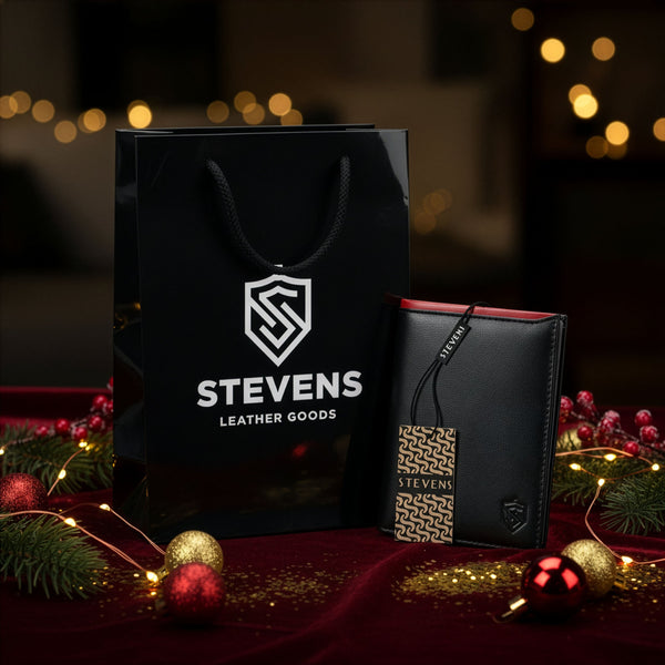 Vyriška odinė piniginė STEVENS su maišeliu, juoda, RFID apsauga Z06-326