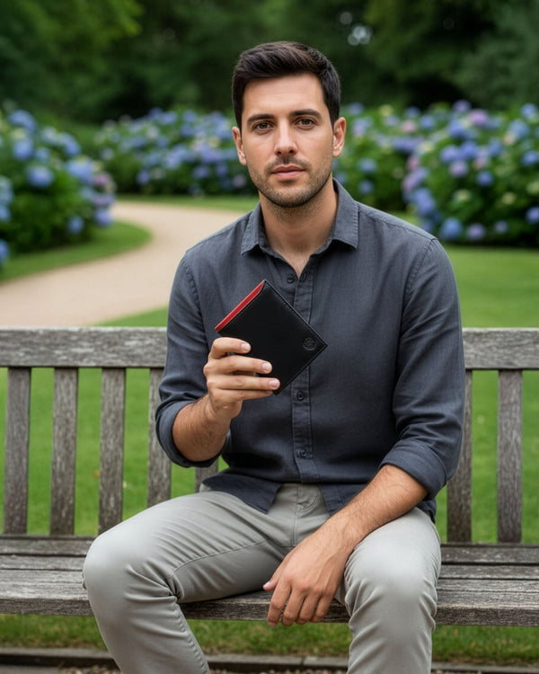 Vyriška odinė piniginė STEVENS su maišeliu, juoda, RFID apsauga Z06-326