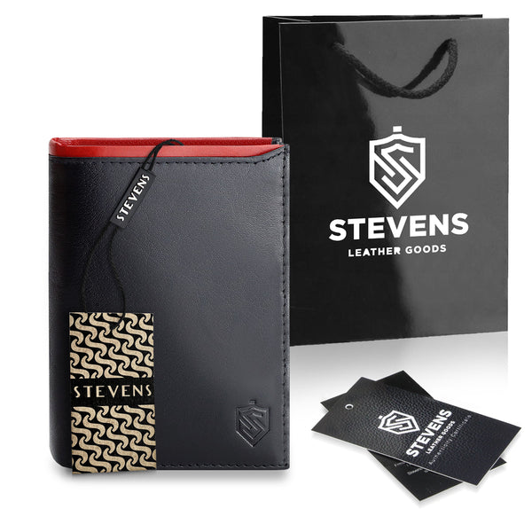 Vyriška odinė piniginė STEVENS su maišeliu, juoda, RFID apsauga Z06-326