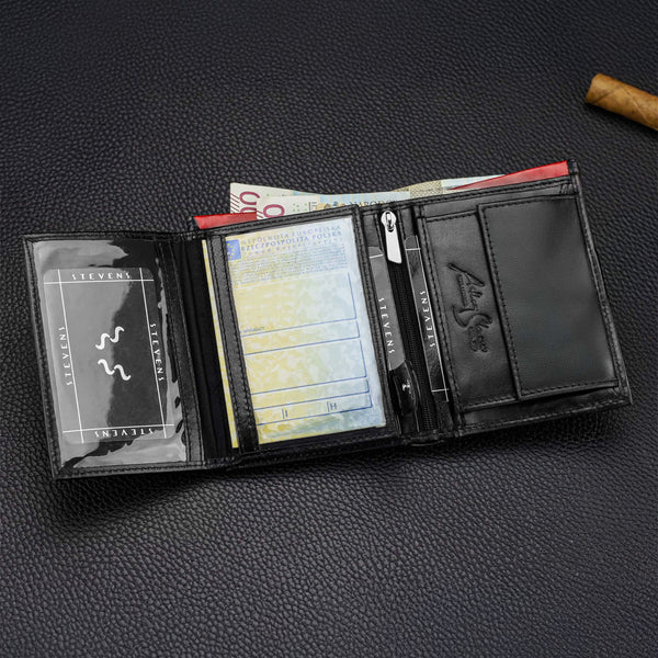 Vyriška odinė piniginė STEVENS su maišeliu, juoda, RFID apsauga Z06-326