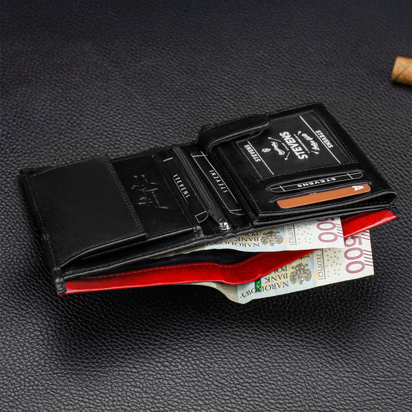 Vyriška odinė piniginė STEVENS su maišeliu, juoda, RFID apsauga Z06-326