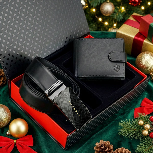 Dovanų rinkinys vyrams – piniginė ir diržas „Stevens 2506“, juoda PREMIUM