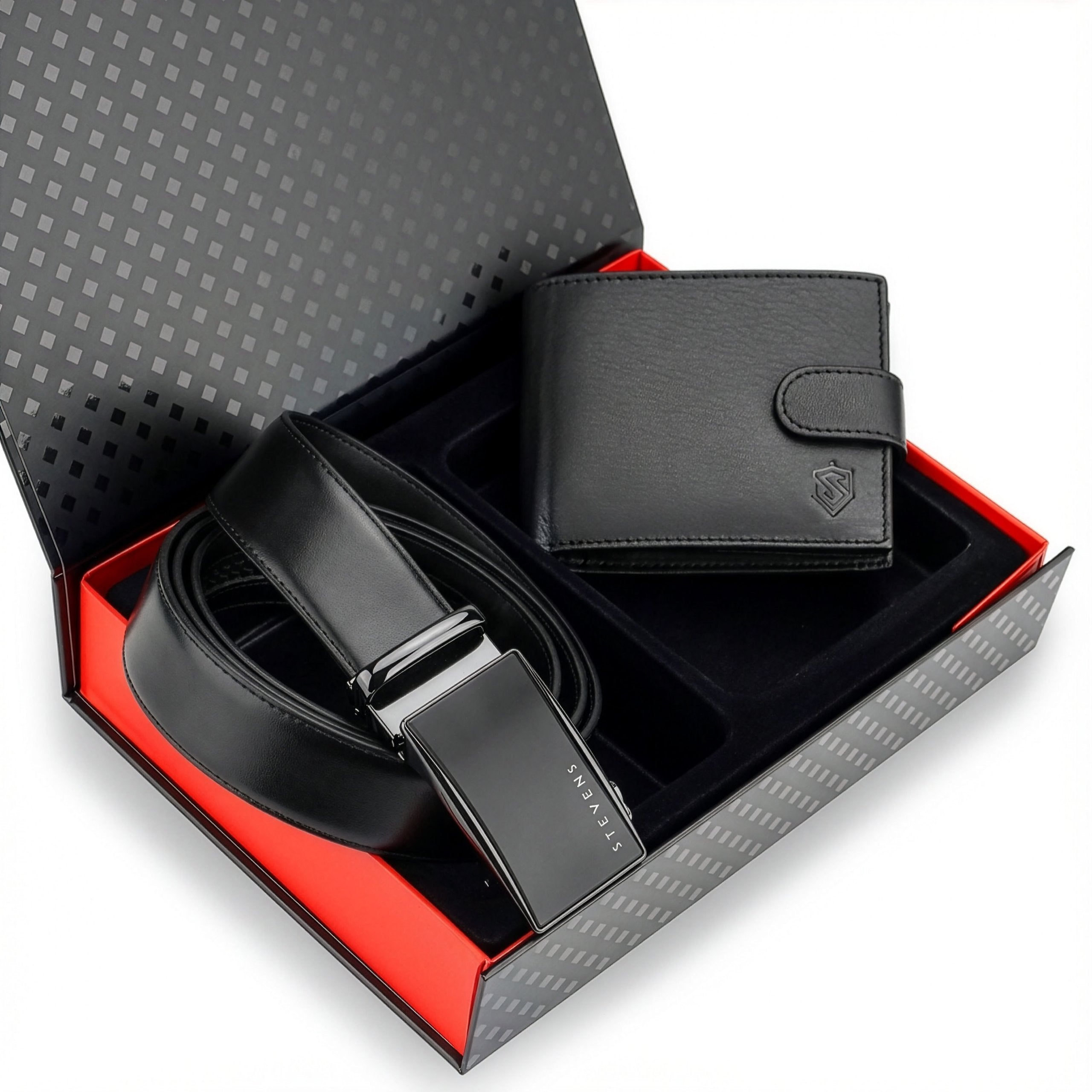 Dovanų rinkinys vyrams – piniginė ir diržas „Stevens 2505“, juoda PREMIUM