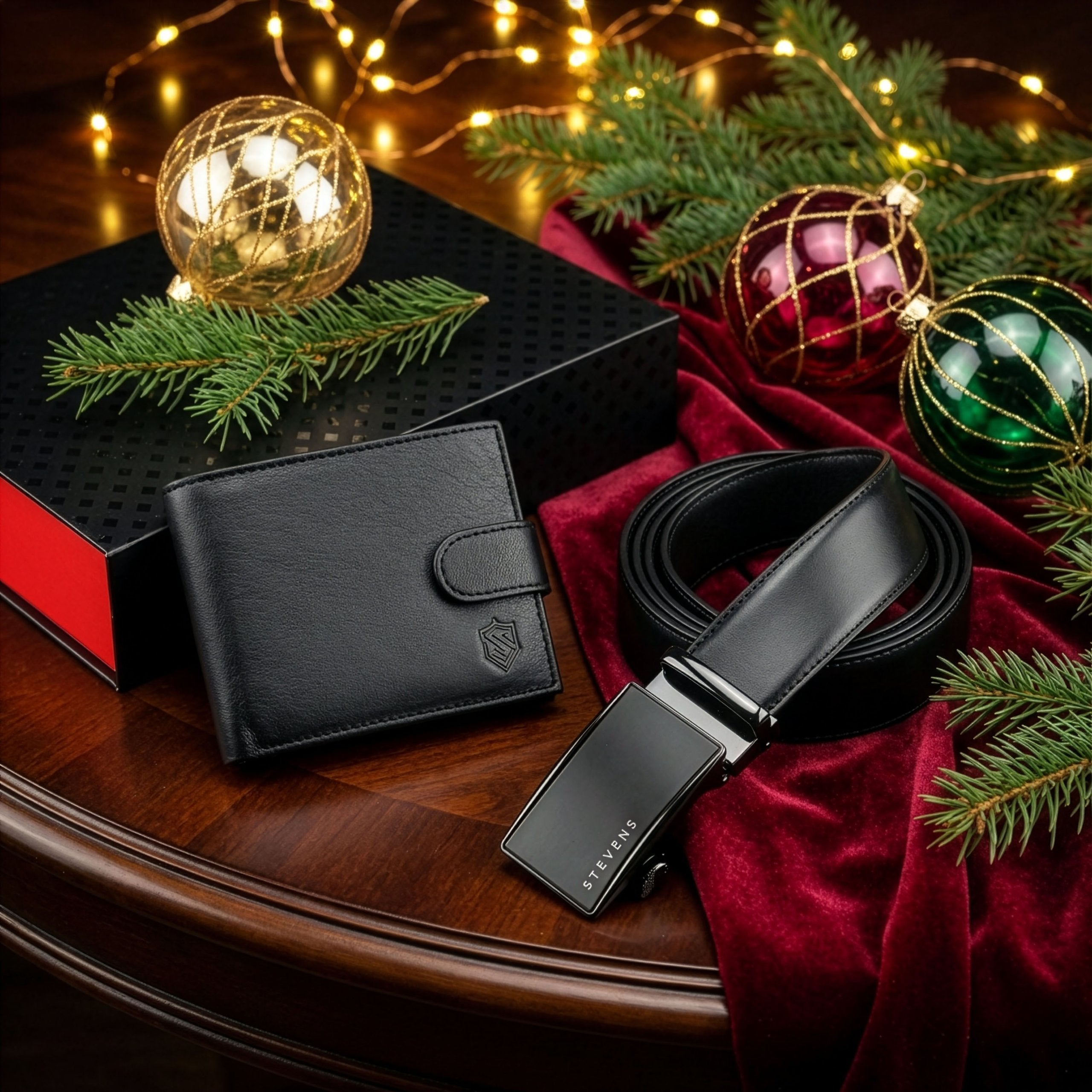 Dovanų rinkinys vyrams – piniginė ir diržas „Stevens 2505“, juoda PREMIUM