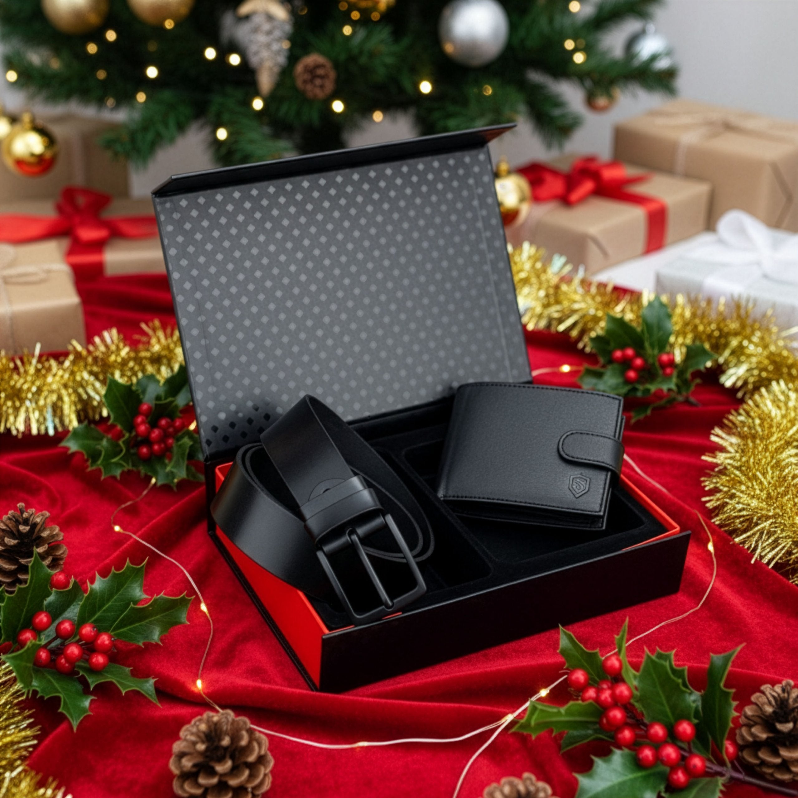 Dovanų rinkinys vyrams – piniginė ir diržas „Stevens 325A“, juoda PREMIUM