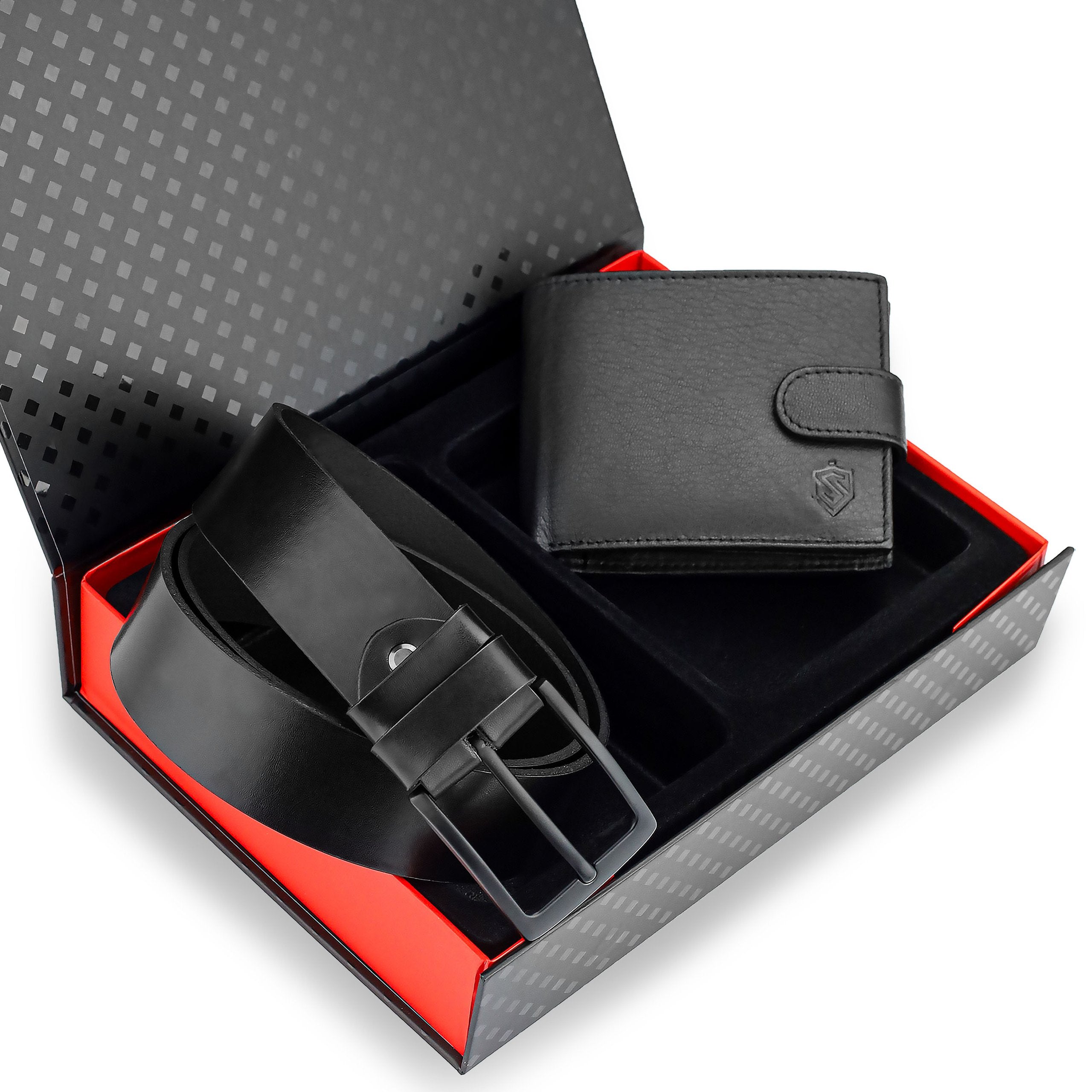 Dovanų rinkinys vyrams – piniginė ir diržas „Stevens 325A“, juoda PREMIUM