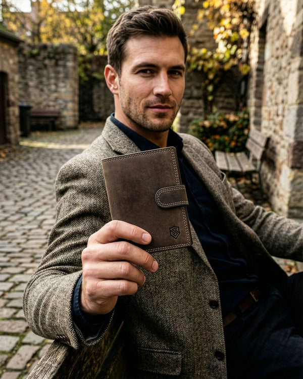 Vyriška odinė piniginė STEVENS su RFID apsauga, rudos spalvos S193